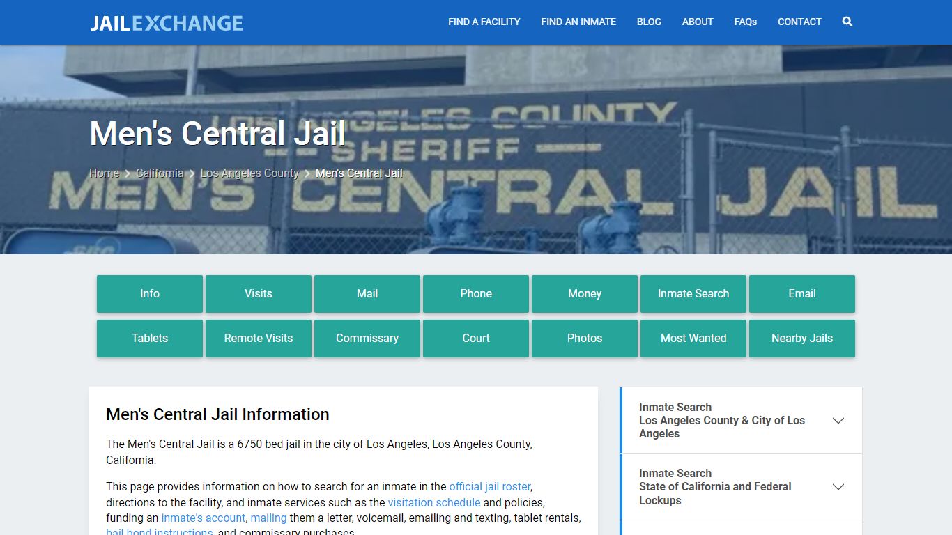 Men's Central Jail, CA Inmate Search, Information